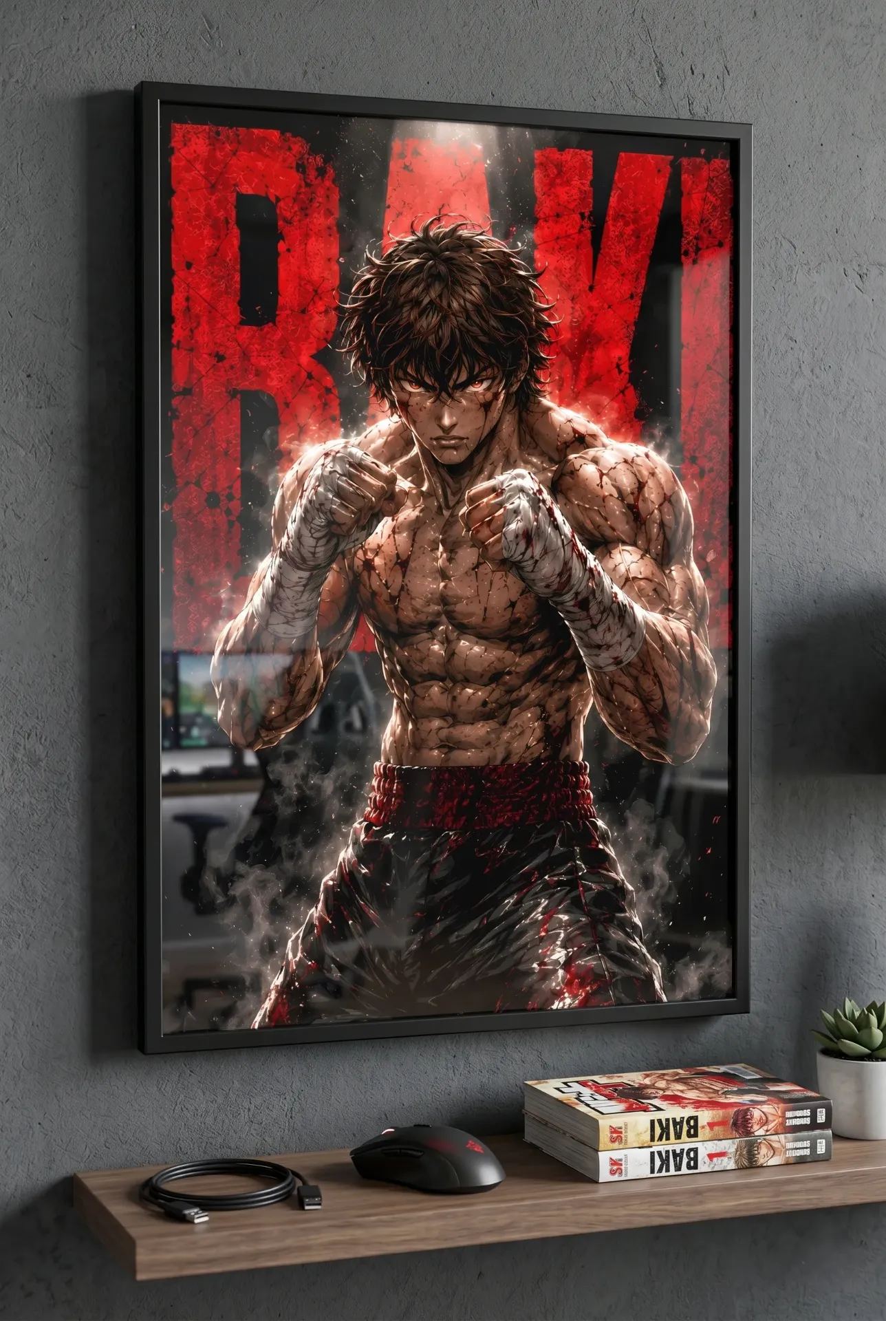 Baki Hanma 'Final Round' Framed Poster | Bloodied Fighter Anime Wall Art for Gym