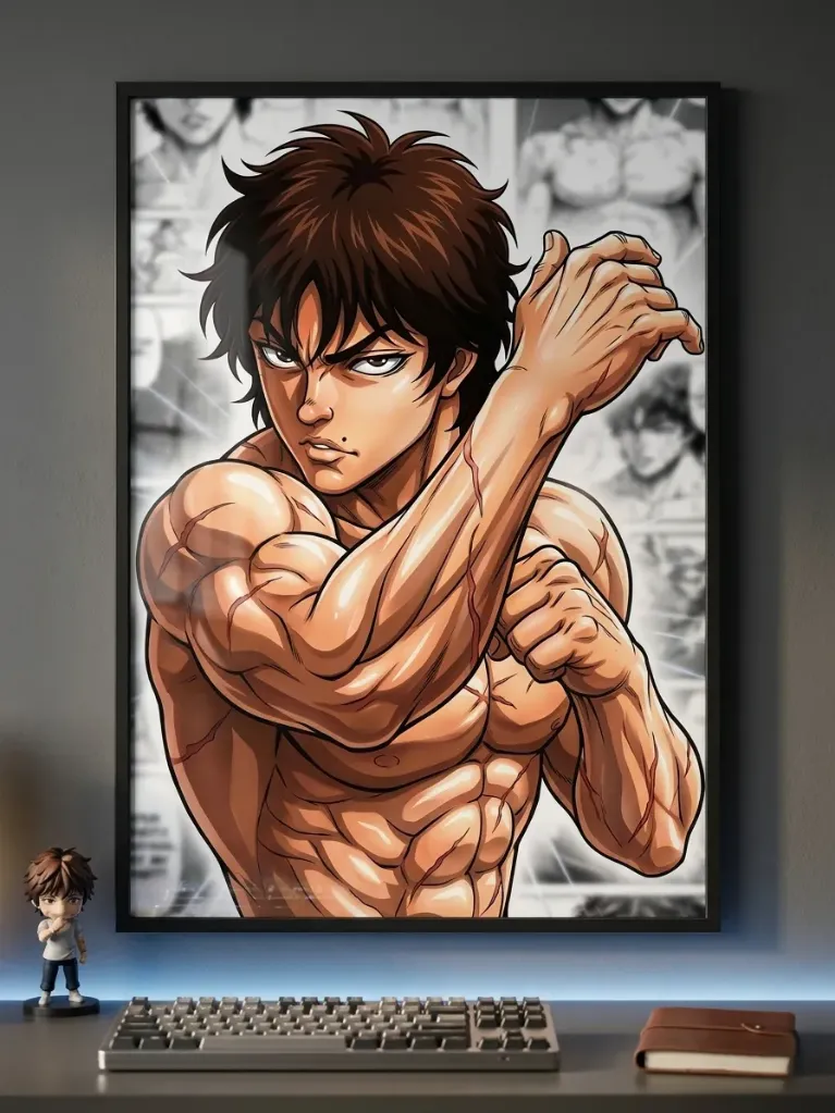 Baki Hanma Manga Panel Framed Poster | Classic Anime Style Wall Art for Gaming Setup