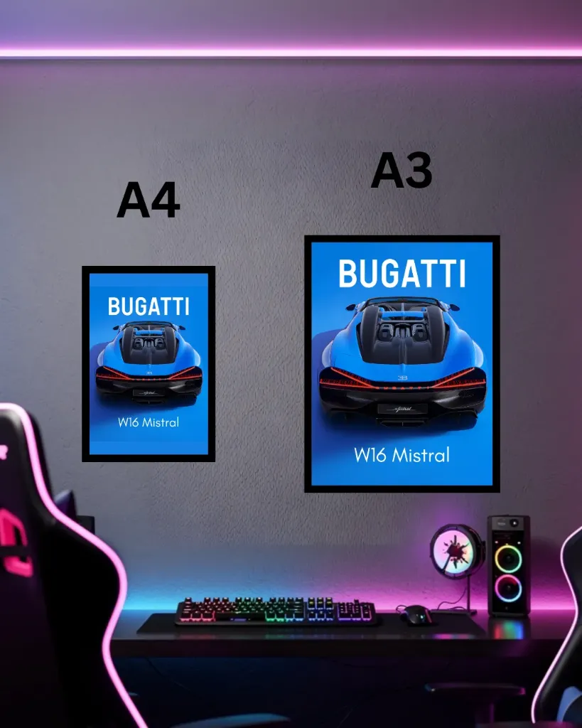 Bugatti W16 Mistral Framed Poster – Rear Engine Bay Hypercar Wall Art | A3 A4 Size