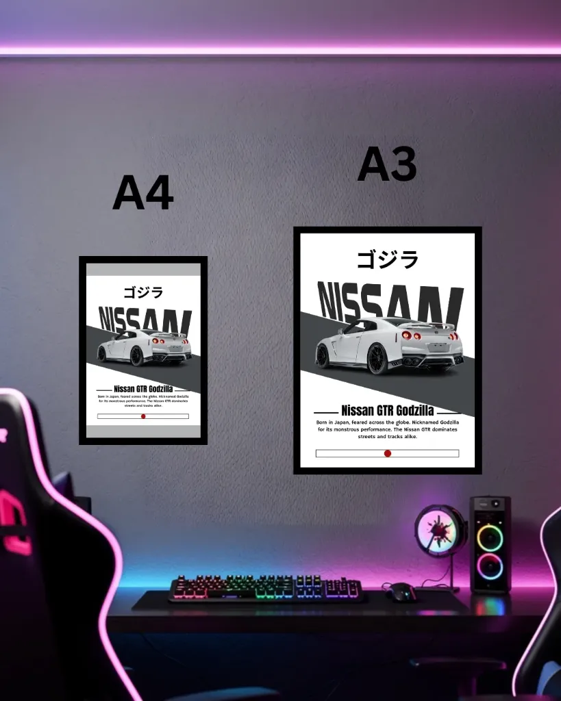 Nissan GTR R35 Godzilla Framed Poster – White Rear View Japanese Edition | A3 A4 Wall Art