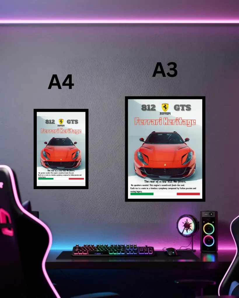 Ferrari 812 GTS Framed Print – “Roar of a Raw V12” Italian Car Poster A4 A3
