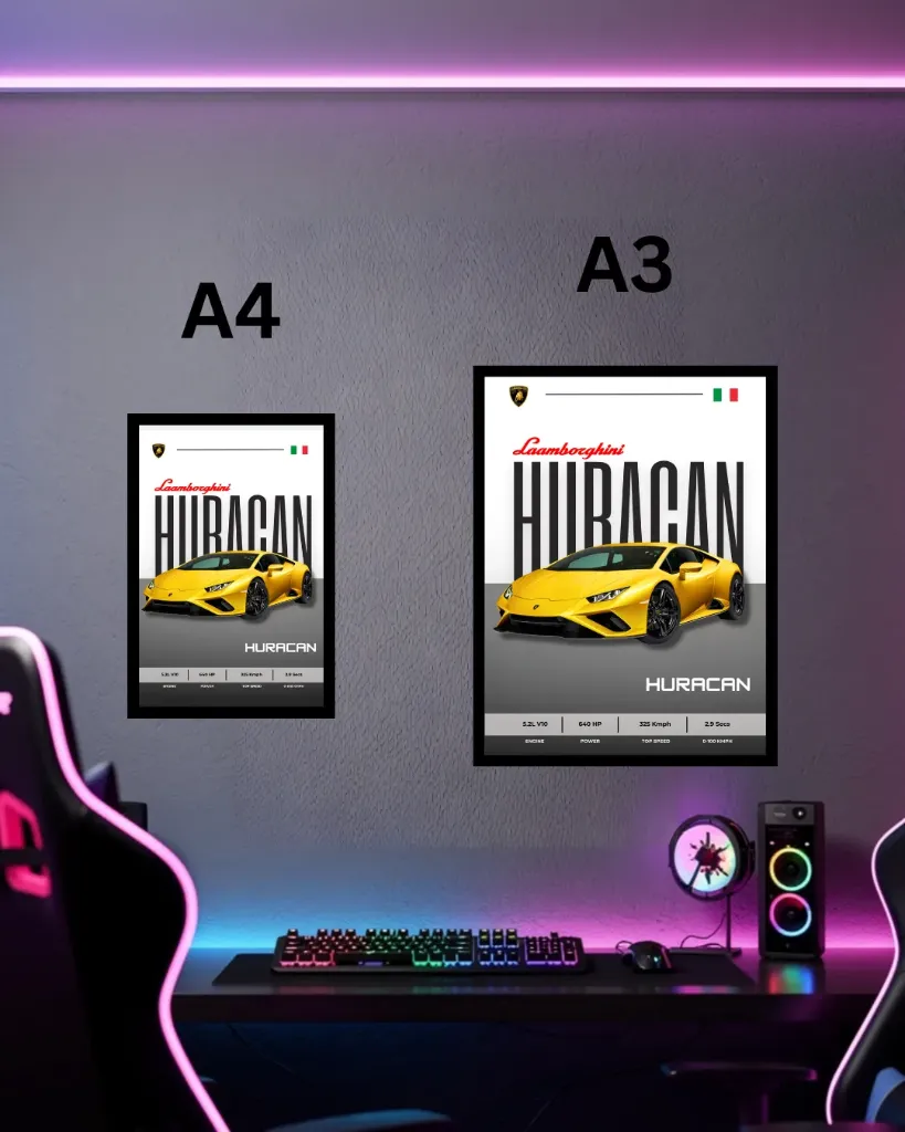 Lamborghini Huracan EVO Framed Car Art – 640HP Italian Supercar Poster A4 A3