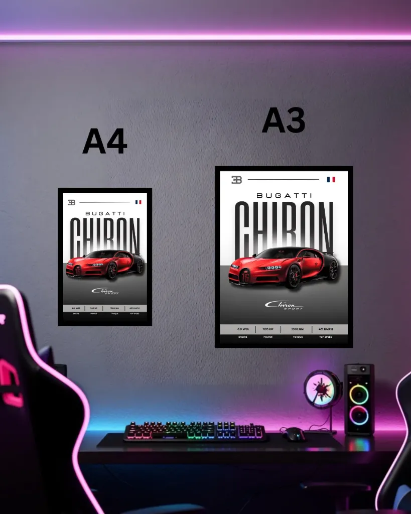 Bugatti Chiron Framed Car Art – 431 Kmph French Hypercar Poster A4 A3