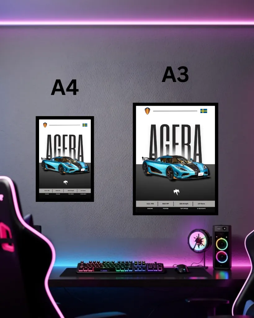 Koenigsegg Agera RS Framed Car Art – Swedish Megacar Poster A4 A3