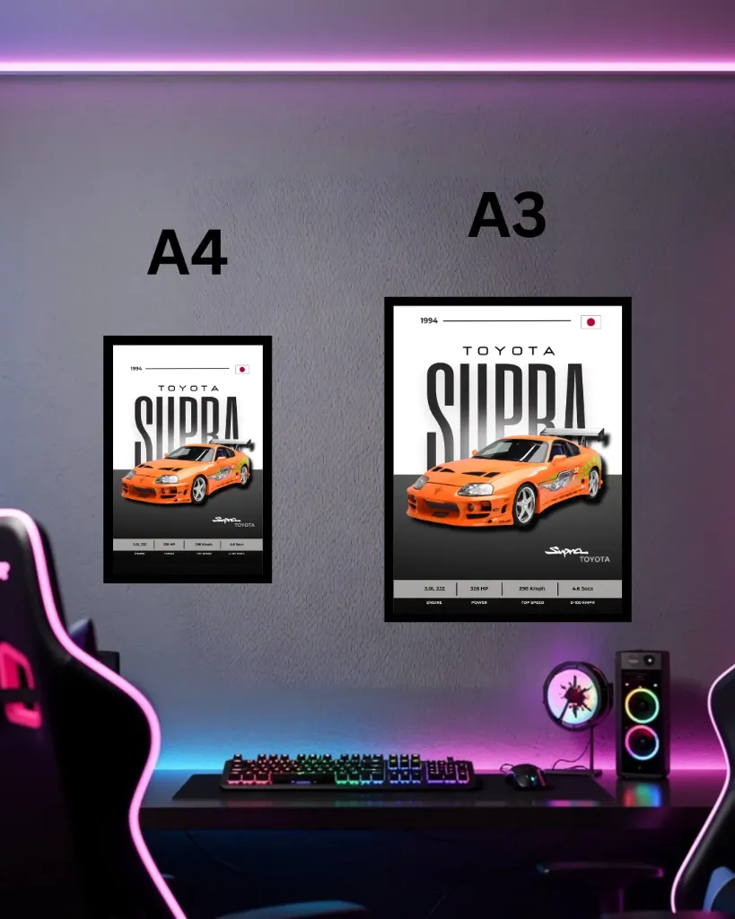 Supra MK4 Framed Wall Poster | Fast and Furious Car Photo Frame for Bedroom, Office Decor