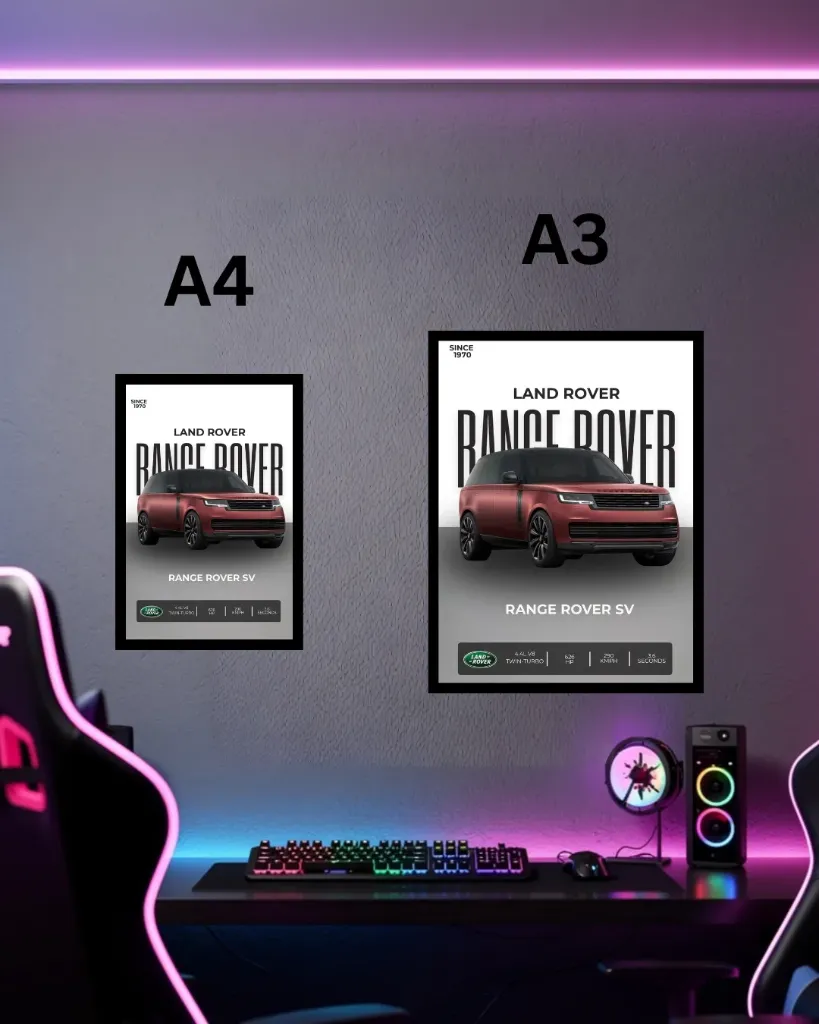Range Rover SV Poster with Frame | Luxury SUV Wall Art A3 A4 Size for Office, Bedroom Decor