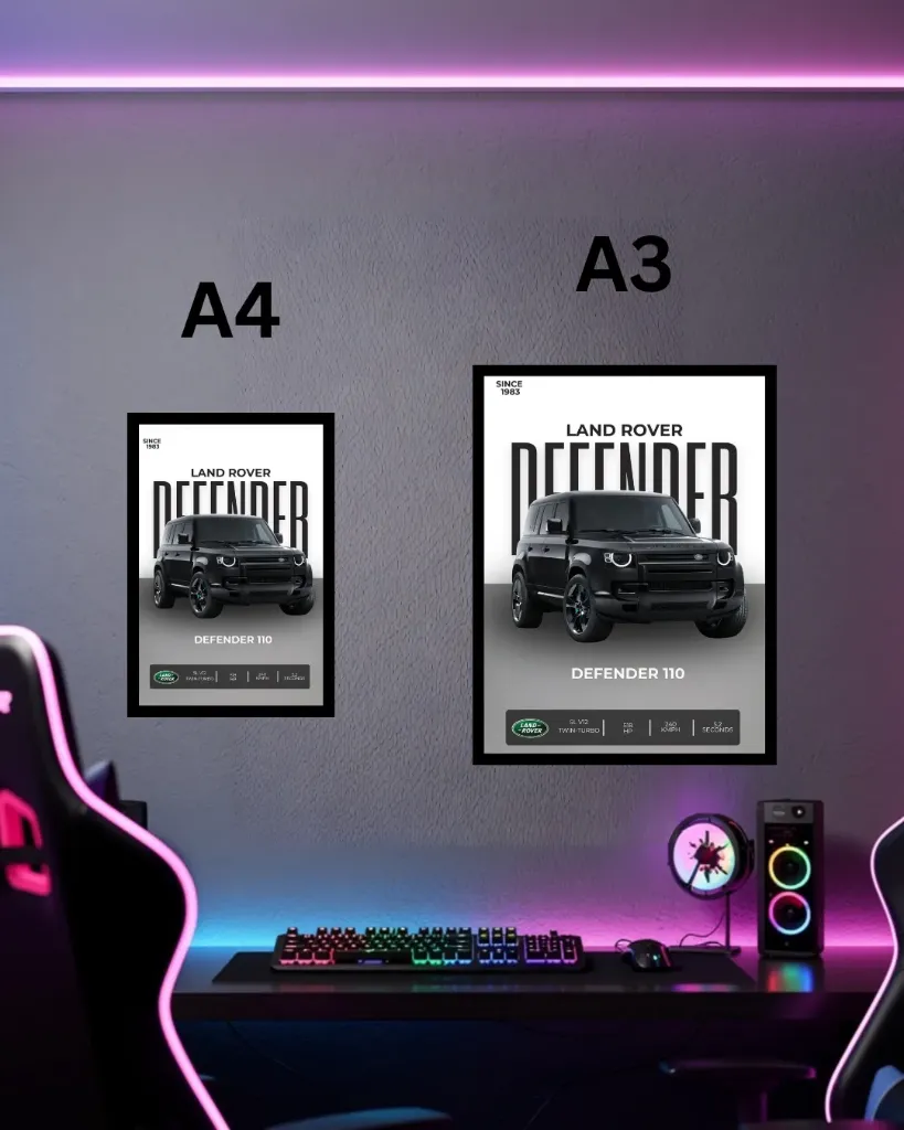 Defender 110 Framed Wall Poster | Luxury Off-Road SUV Photo Frame for Bedroom, Boys Room (A4 size)