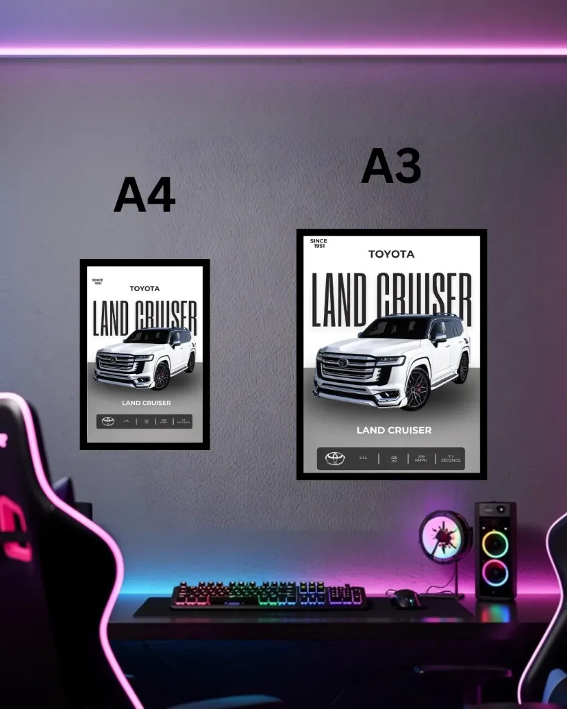 Toyota Land Cruiser LC300 Poster with Frame | White Luxury SUV Wall Art A3 A4 for Office, Living Room