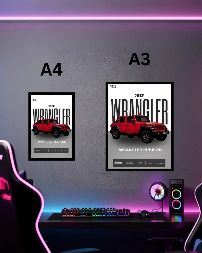 Jeep Wrangler Rubicon 392 Poster with Frame | 4x4 Off-Road SUV Wall Art A3 A4 for Gaming Room