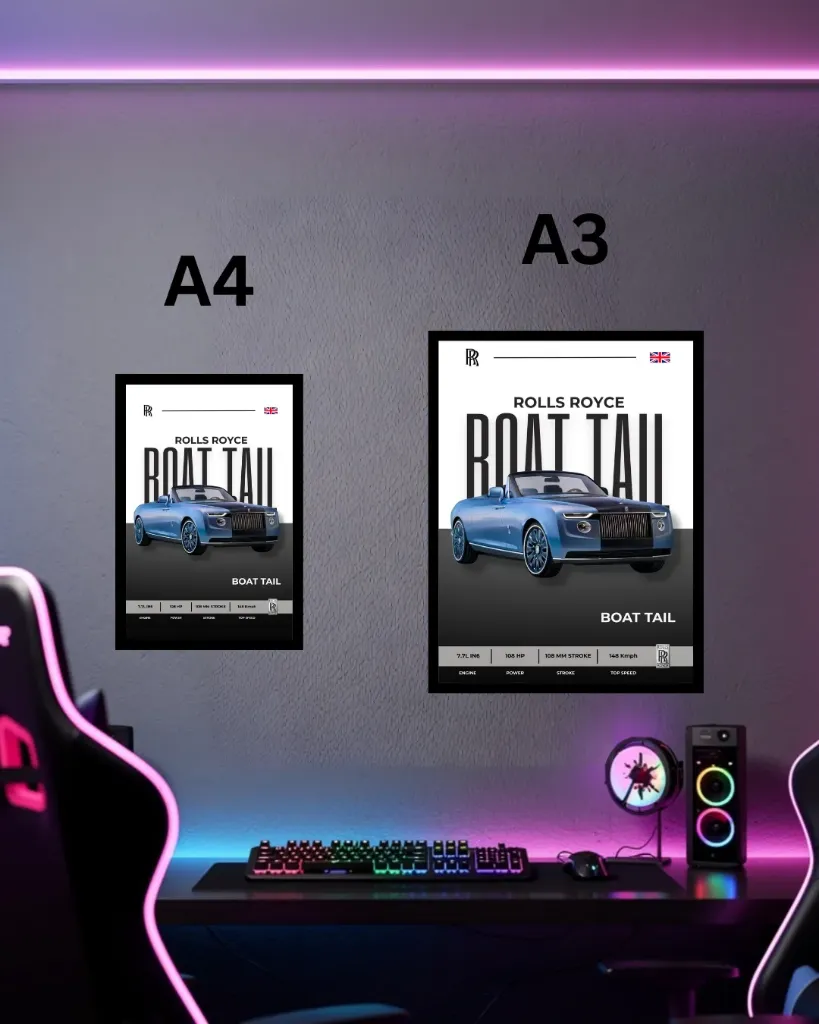 Rolls Royce Boat Tail Poster with Frame | Ultra Luxury Car Wall Art A3 A4 for Office, Living Room