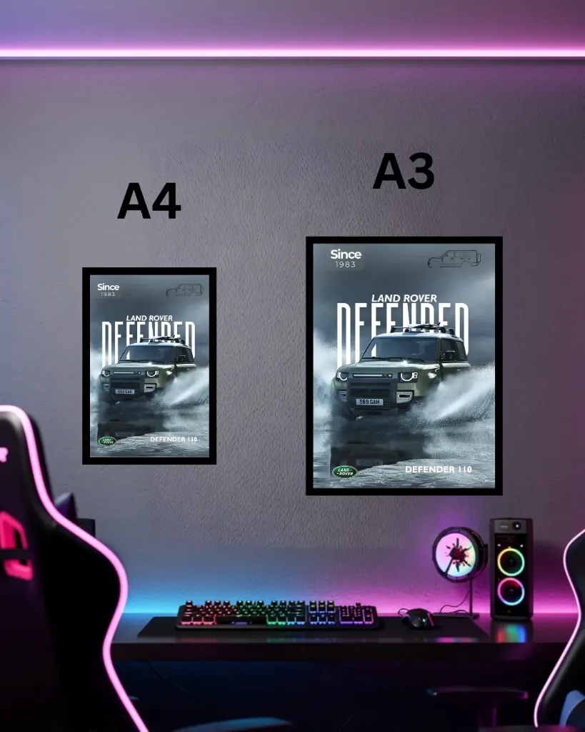 Land Rover Defender 110 Poster with Frame | 4x4 Off-Road SUV Wall Art A3 A4 for Gaming Room
