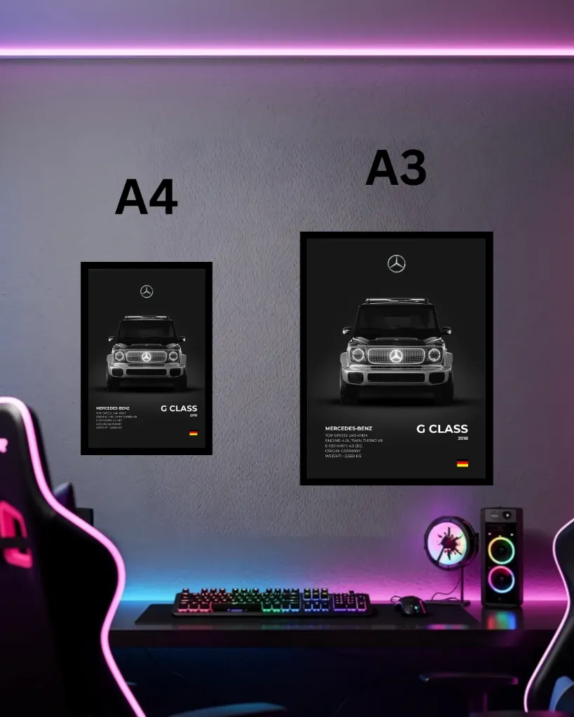 Mercedes-Benz G-Class Framed Wall Poster | A3 & A4 Size Luxury SUV Wall Art for Office & Gaming Room