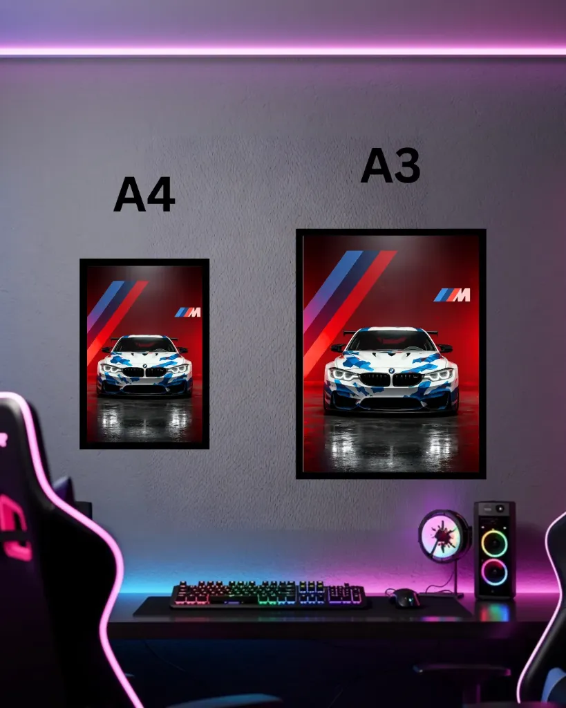 BMW M Series Framed Wall Poster | A3 & A4 Size Motorsport Wall Art for Gaming Room (A4 size)