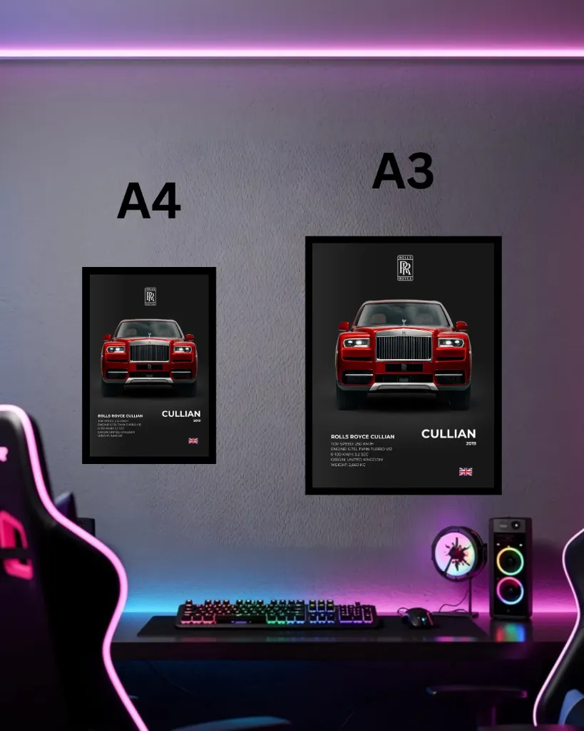Rolls-Royce Cullinan Framed Wall Poster | A3 & A4 Size Luxury SUV Spec Sheet Wall Art