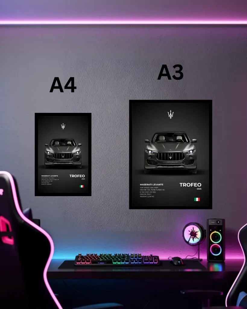 Maserati Levante Trofeo Framed Wall Poster | A3 & A4 Size Italian SUV Spec Sheet Wall Art