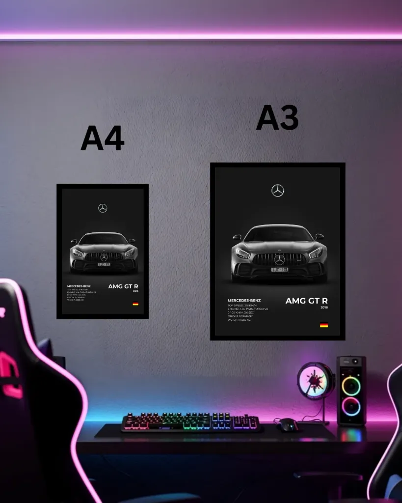 Mercedes-AMG GT R 2018 Framed Wall Poster | A3 & A4 Size Supercar Spec Sheet Wall Art