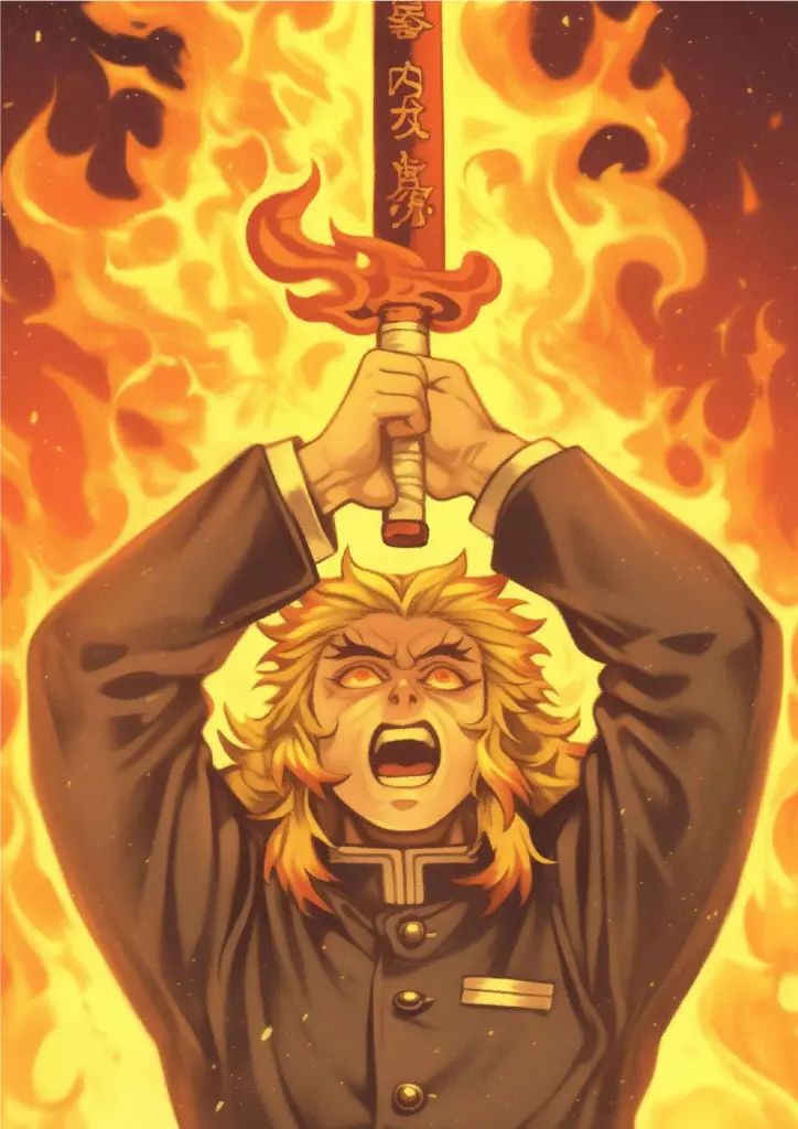 Agni Shakti Degi Mukti-Flame Hashira  Kyojuro Rengoku A4 Size Metal Poster