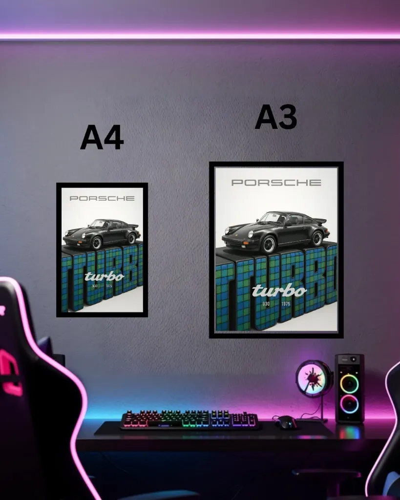 Porsche 911 Turbo 930 1975 Framed Wall Poster | A3 & A4 Size Classic Sports Car Wall Art
