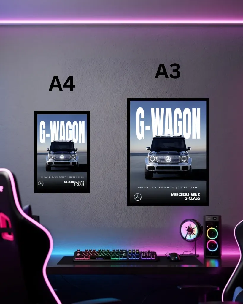 Mercedes-Benz G-Wagon Framed Wall Poster | A3 & A4 Size Luxury SUV Spec Sheet Wall Art