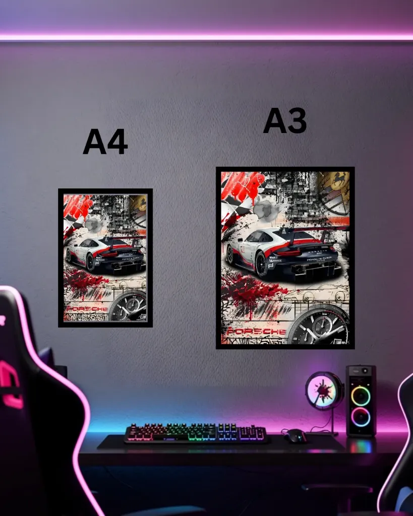 Porsche 911 RSR Race Car Framed Wall Poster | A3 & A4 Size Motorsport Spec Art