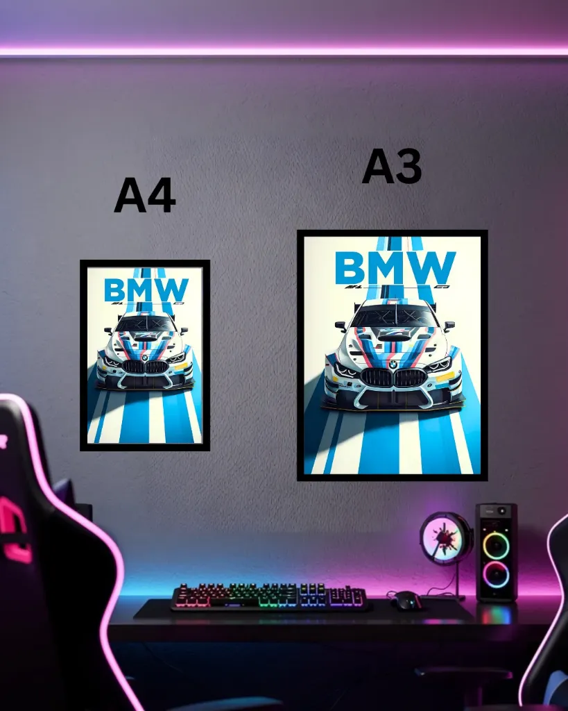 BMW M4 GT3 Race Car Framed Wall Poster | A3 & A4 Size Motorsport Livery Wall Art (A4 size)