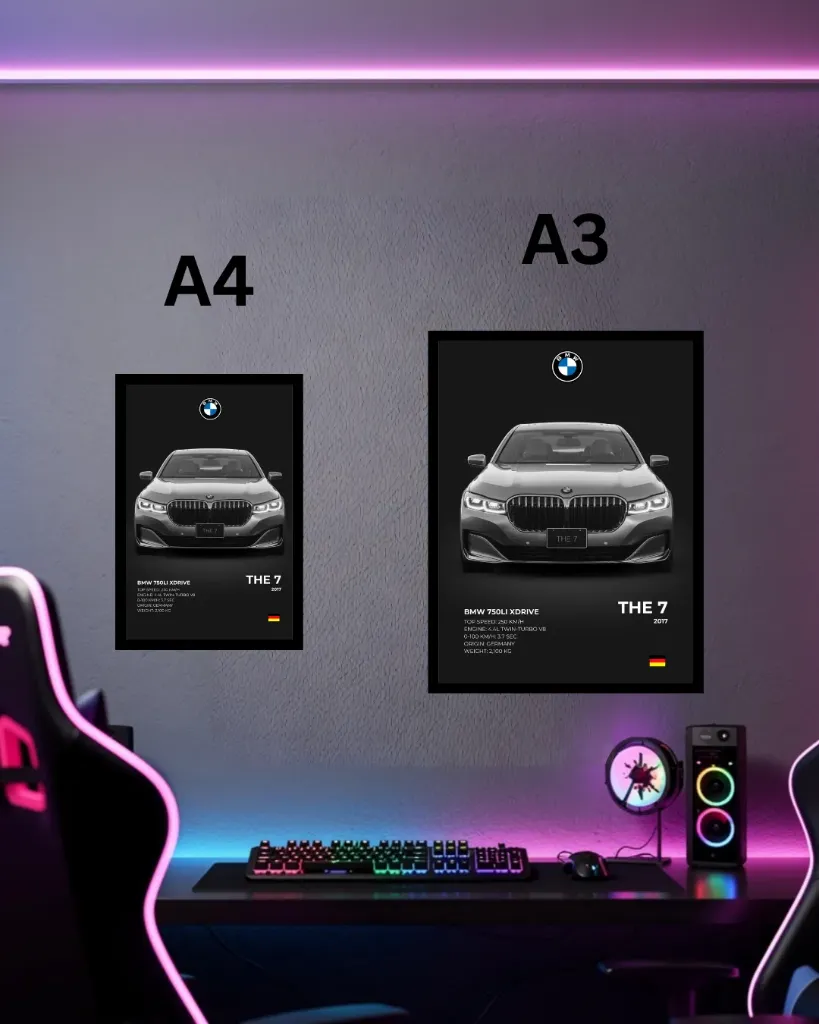BMW 750Li xDrive 2017 Framed Wall Poster | A3 & A4 Size Luxury Sedan Spec Sheet Wall Art (A4 size)