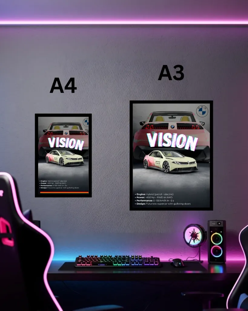 BMW Vision Concept Framed Wall Poster | A3 & A4 Size Futuristic Hybrid Supercar Wall Art (A4 size)