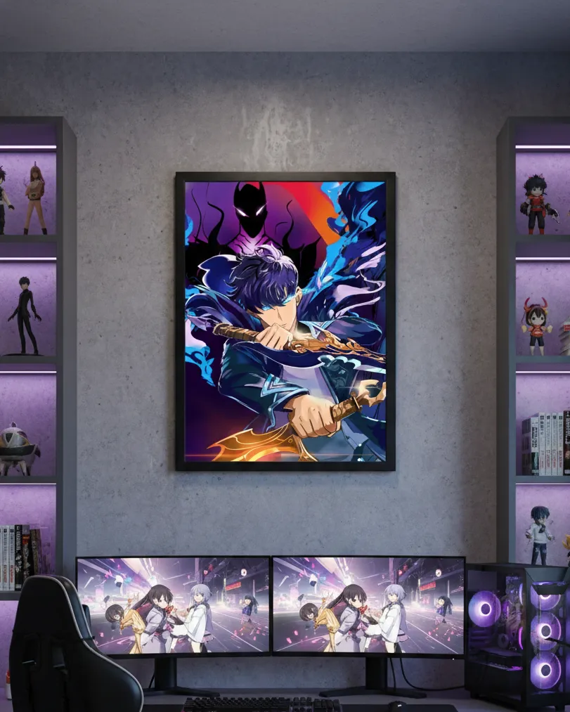 Twin Blades of the Shadow – Premium Framed Metal Art (A4 size)