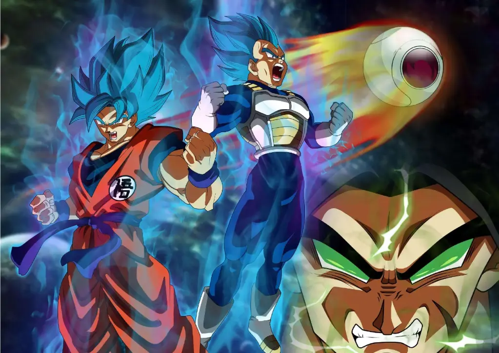 Goku and Vegeta in Super Saiyan Blue-Fusion of Might: Blue Saiyans Unleashed A4 Size Metal Poster