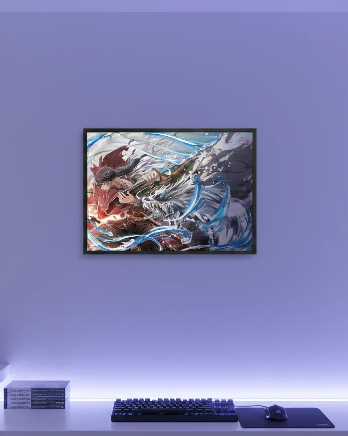 Tanjiro vs Water Hashira: Epic Clash Framed Poster (A4 size)