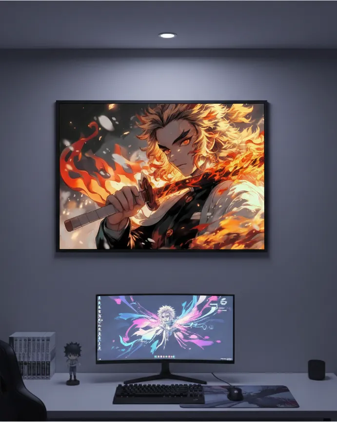 Kyojuro Rengoku: Blazing Flame Hashira Framed Poster (A4 size)