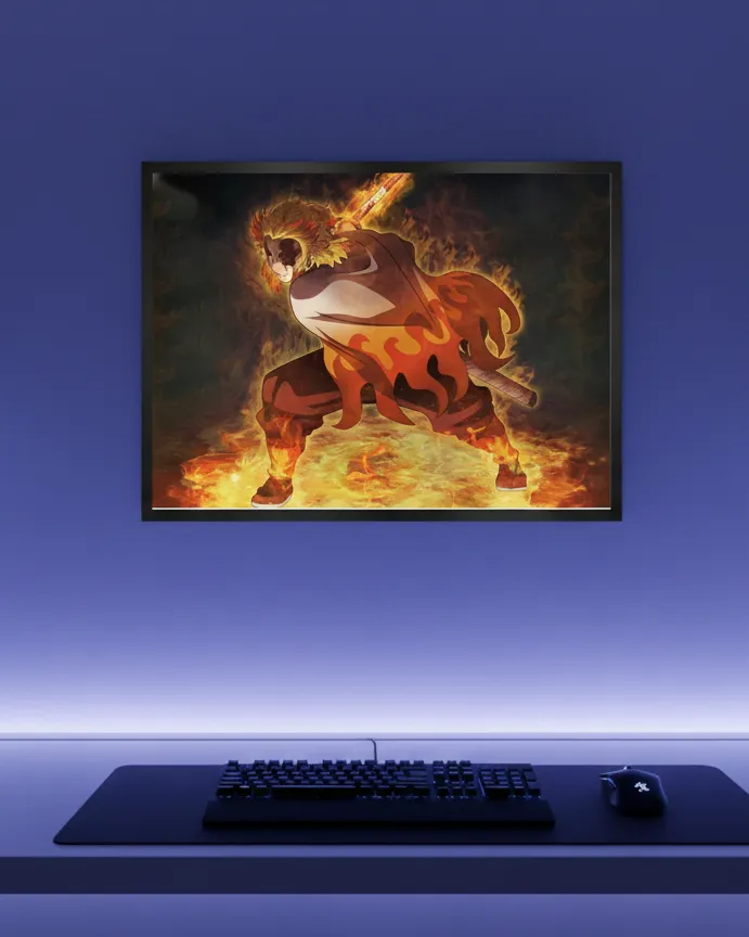 Inosuke Hashibira: Ferocious Boar Blaze Framed Poster (A4 size)