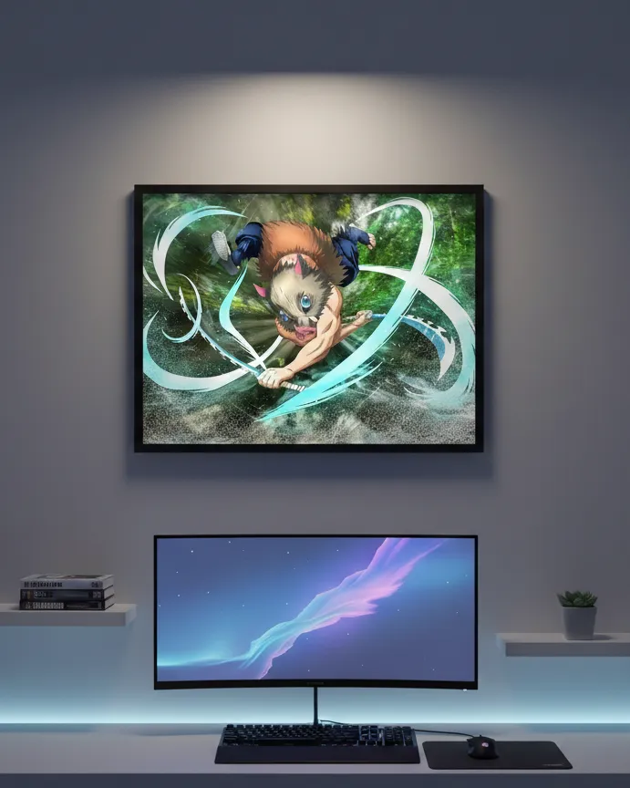 Demon Slayer Inosuke Hashibira Action Art Print Wall Decor