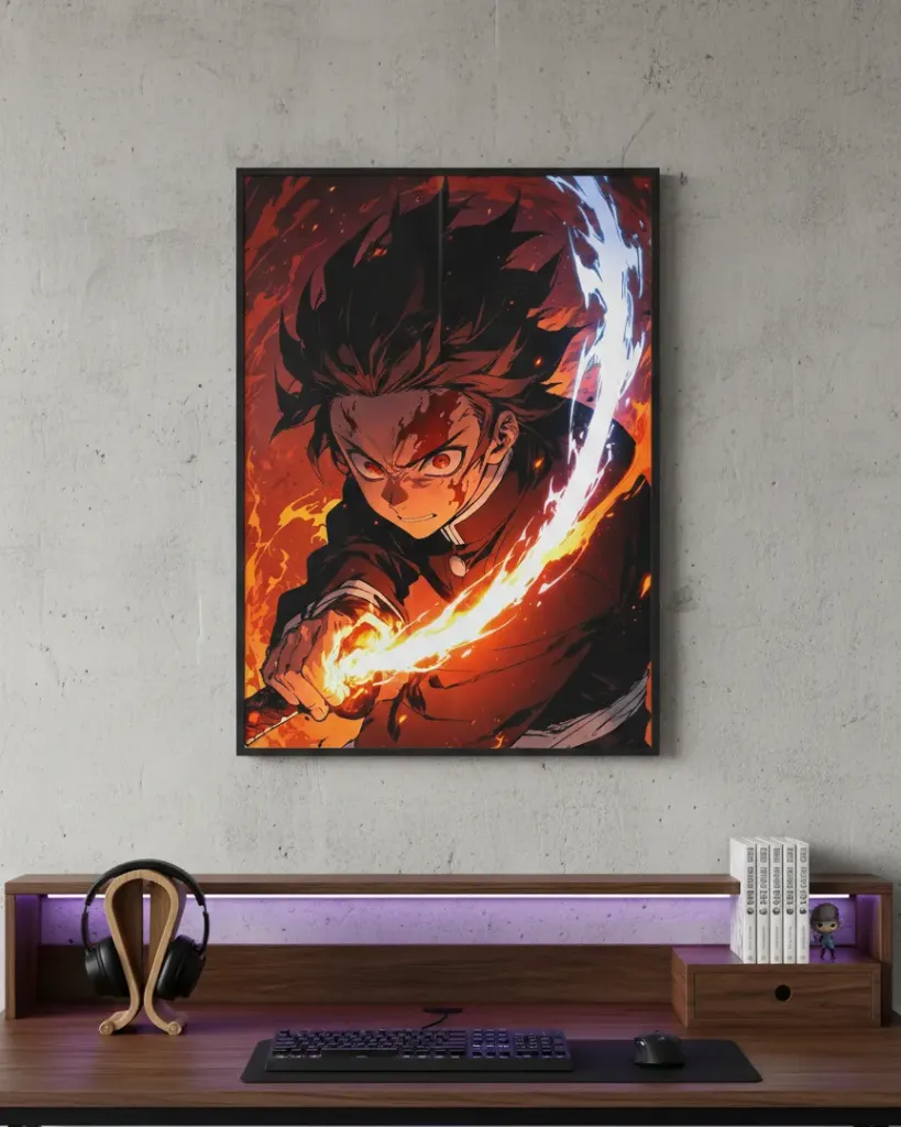 Demon Slayer Tanjiro Kamado Hinokami Kagura & Thunder Art Print (A4 size)