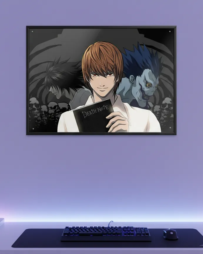 Death Note Trio: Light, L, and Ryuk Iconic Art Print