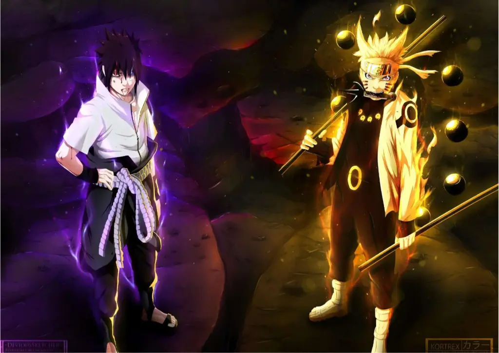 Naruto & Sasuke, Naruto Shippuden (Final Battle Mode) A4 Size Metal Poster Landscape