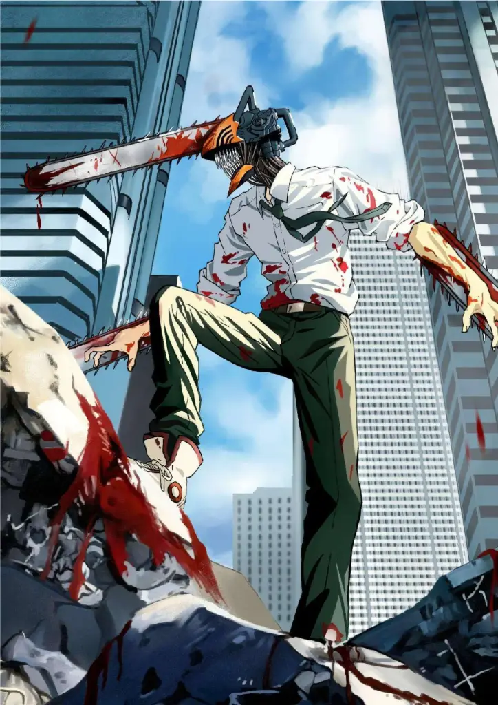 Chainsaw Man, Chainsaw Man (Battle Mode Cityscape) A4 Size Metal Poster 