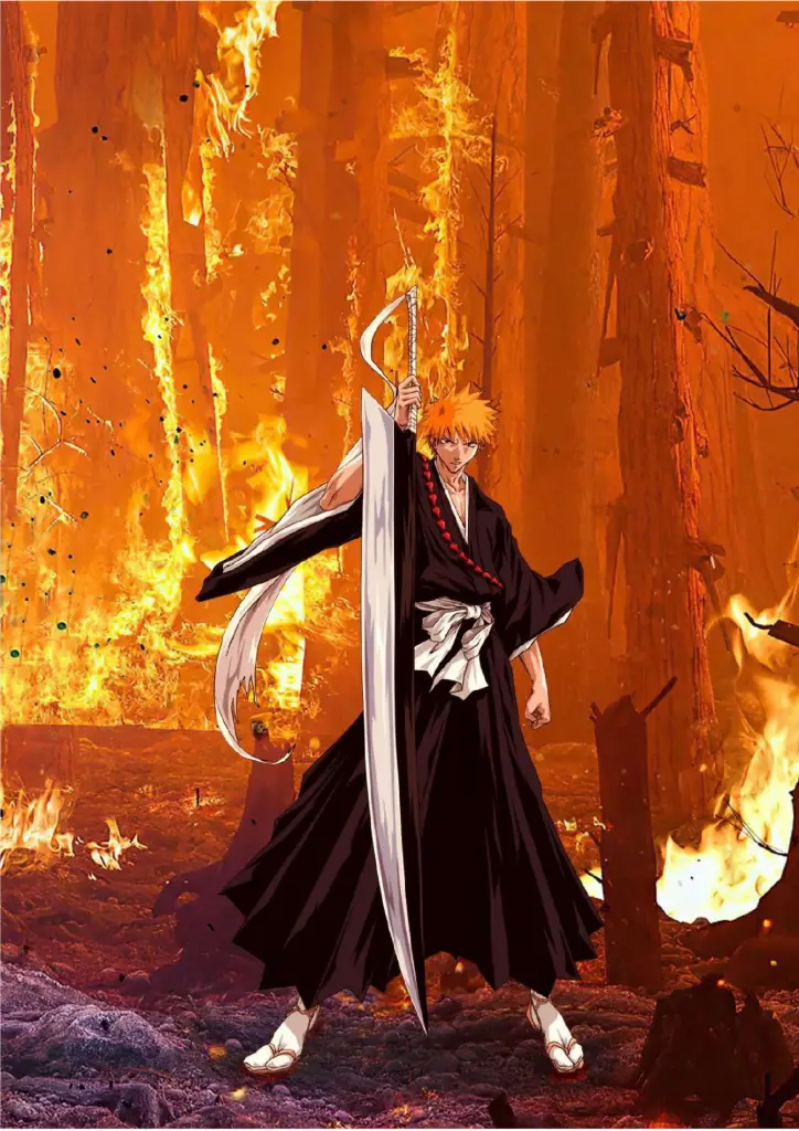 Ichigo Kurosaki, Bleach (Zangetsu with Flames) A4 Size Metal Poster 