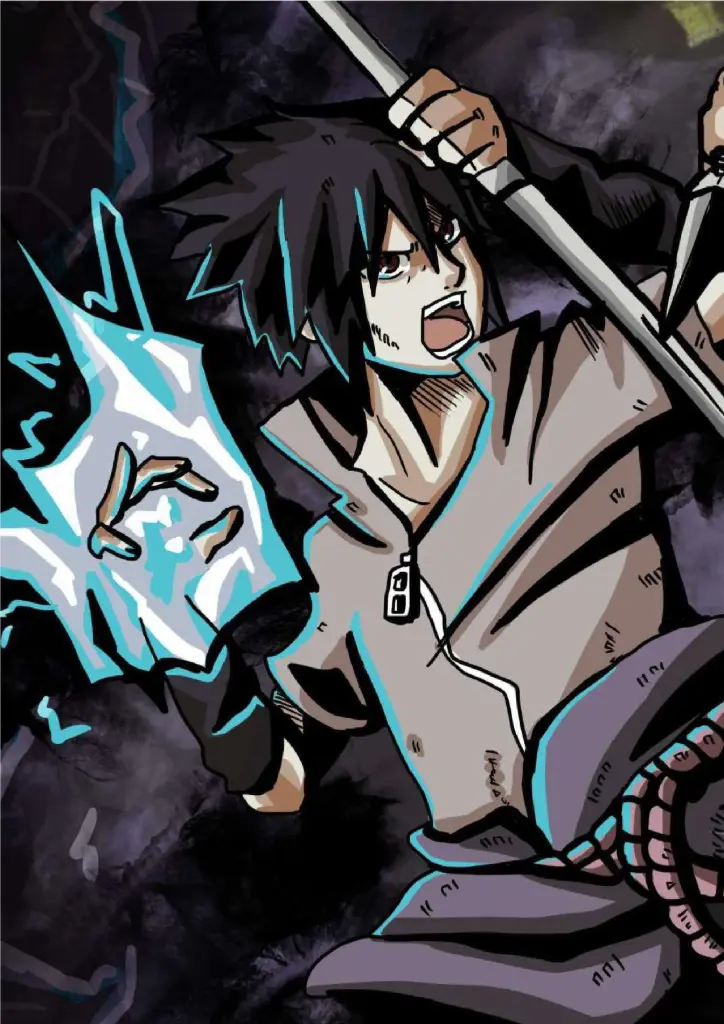 Sasuke Uchiha, Naruto Shippuden (Chidori Attack Comic Style) A4 Size Metal Poster 