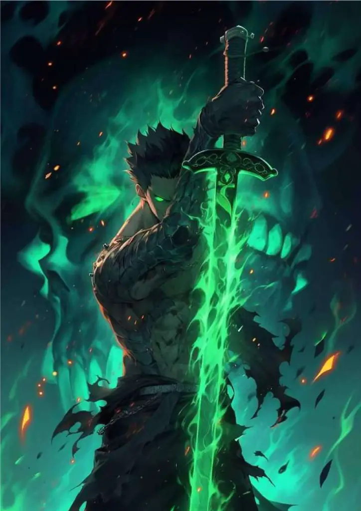 Original Dark Warrior (Glowing Green Sword) A4 Size Metal Poster 