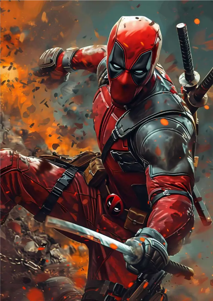 Deadpool, Marvel (Action Slash Pose) A4 Size Metal Poster 