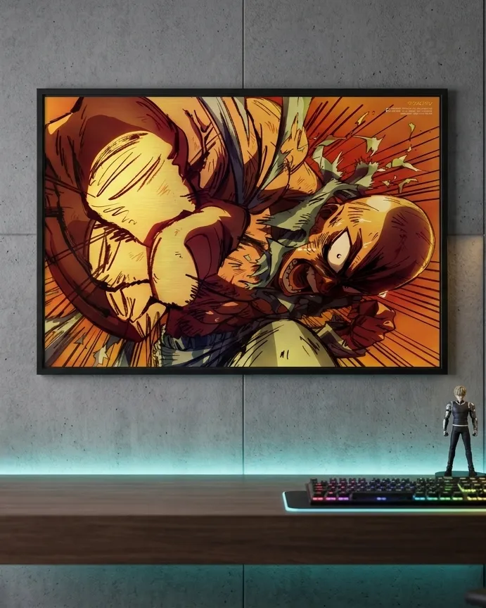 Saitama Unleashed Print One-Punch Man Impact Art Dynamic Saitama Punch Hero's Fury Artwork Saitama Punch Poster