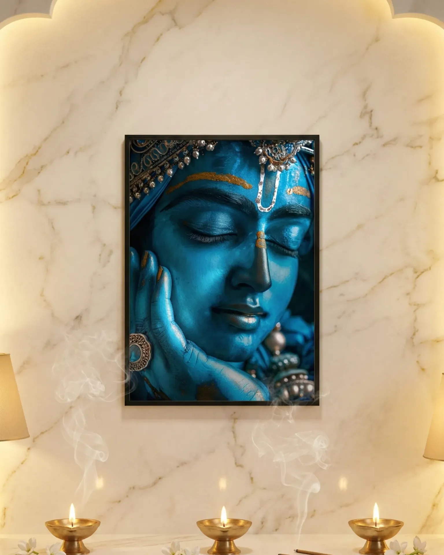 Divine Krishna Meditative Wall Art with Golden Accents (A4 size)