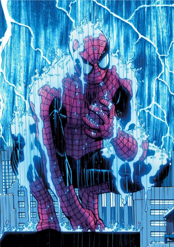 Spider-Man, Marvel (Rainfall and Lightning Scene) A4 Size Metal Poster 