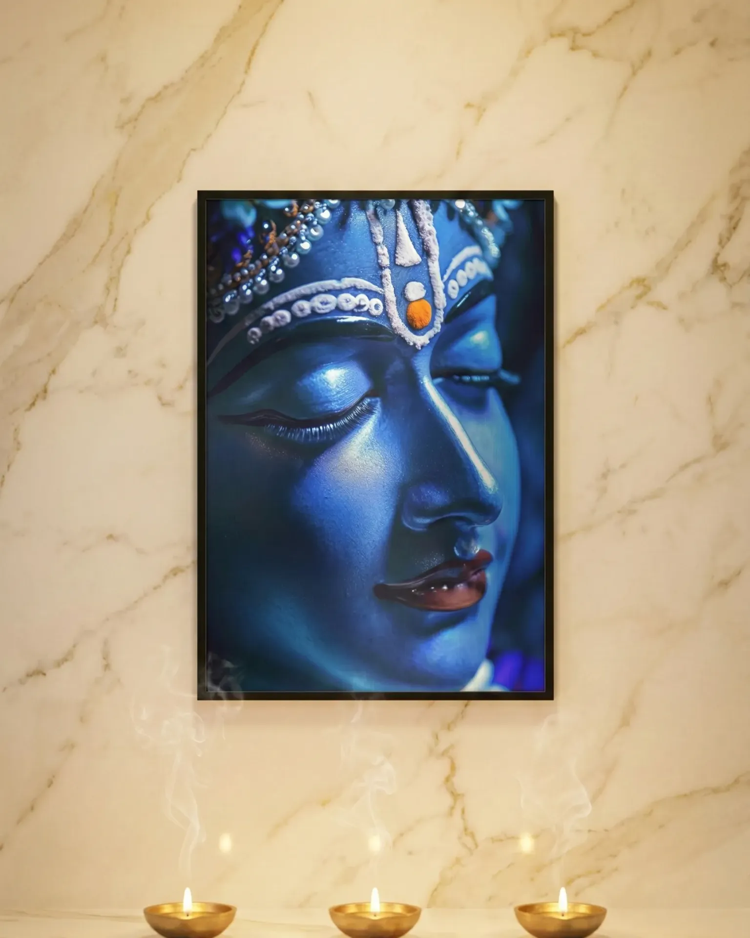 Serene Meditating Blue Krishna Framed Art Print (A4 size)