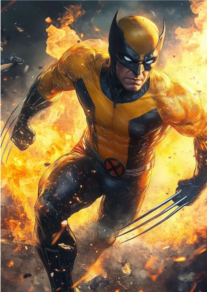 Wolverine, Marvel (Classic Yellow Suit Action) A4 Size Metal Poster 