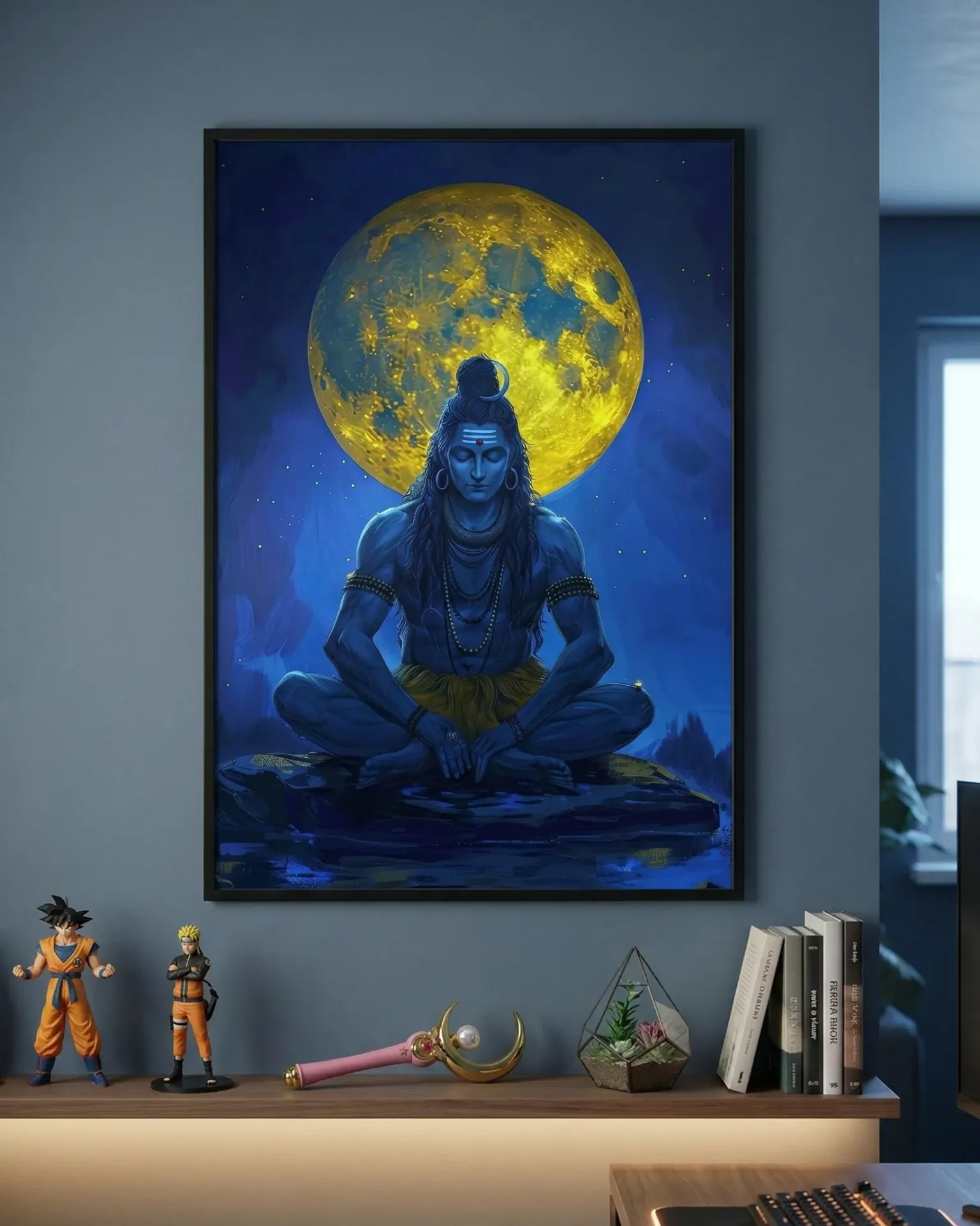 Meditating Shiva Under Full Moon Canvas (A4 size)