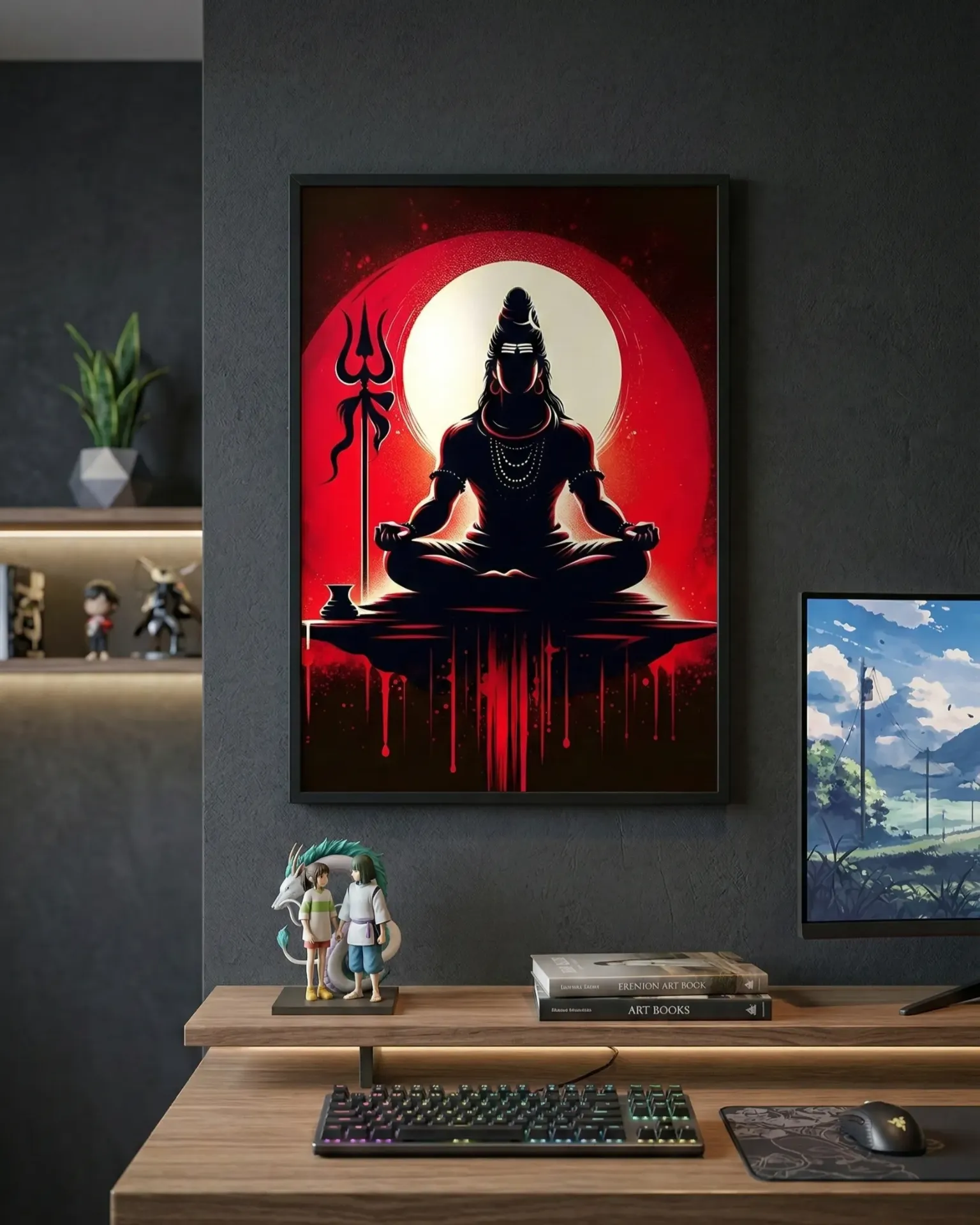 Crimson Meditator: Lord Shiva Art Print (A4 size)