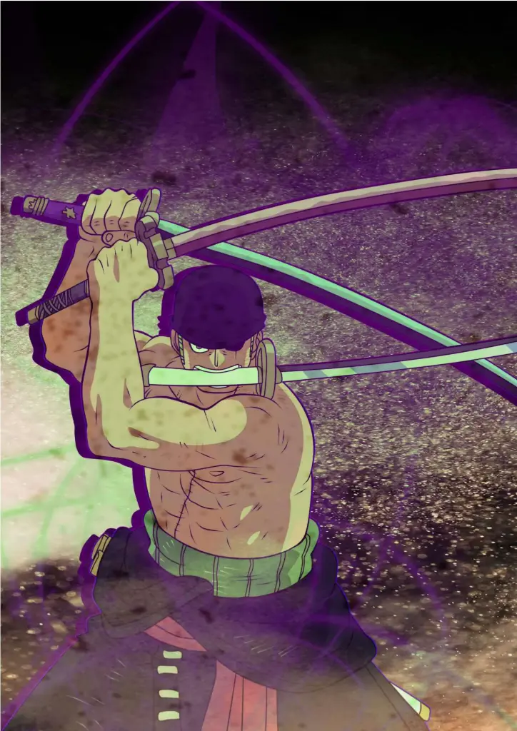 Roronoa Zoro, One Piece (Three Sword Style Demon Aura) A4 Size Metal Poster 