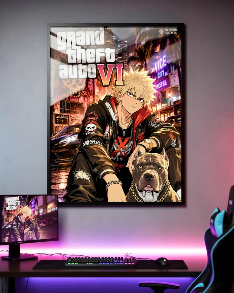 King Explosion Takes Vice City - Bakugo's hero name + GTA VI setting (A4 size)
